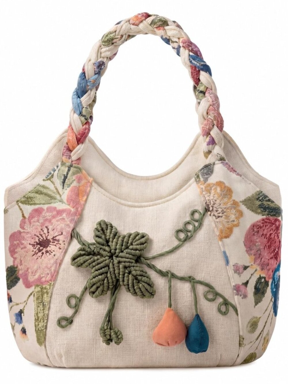 Ladies Casual Hemp Handbag Vintage Embroidered Casual Purse Embroidery Multi